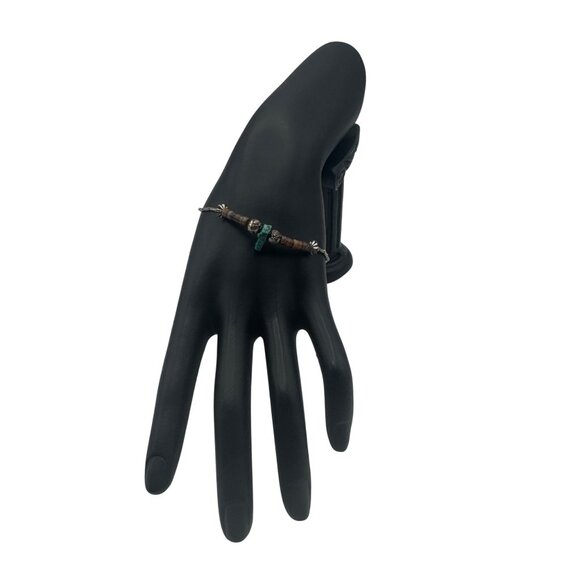 Vintage Native American Sterling Silver Bracelet Turquoise Heishi Shell Beads - Picture 2 of 6